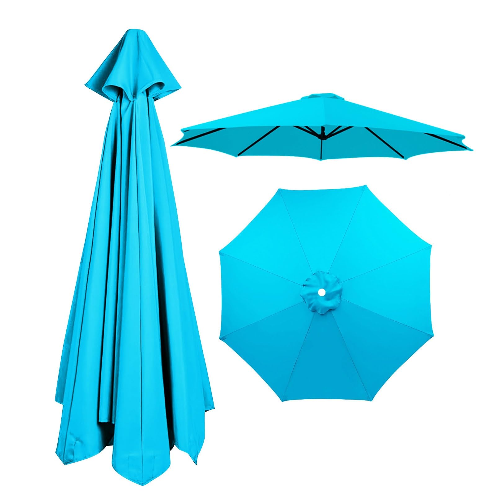 8 Ribs Umbrella Replacement Canopy, Outdoor Patio Replacement Parasol Cover UV Protective Waterproof Replacement Parasol Fabric for Garden Deck Backyard Pool(Lake blue,2.0m)