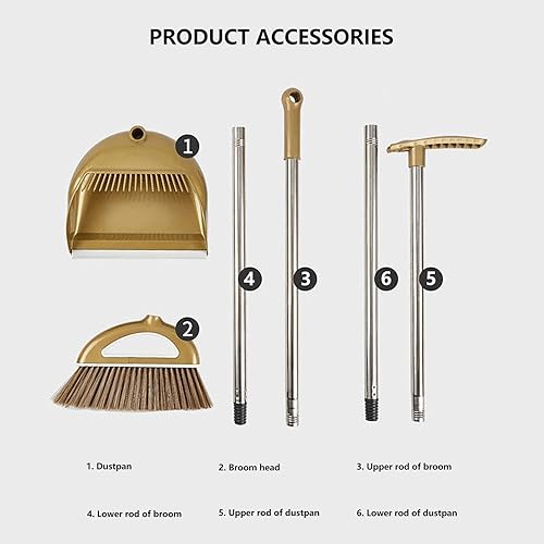 Miniatura 5 de Escoba de mango largo mejorada con recogedor de pie para cocina casera