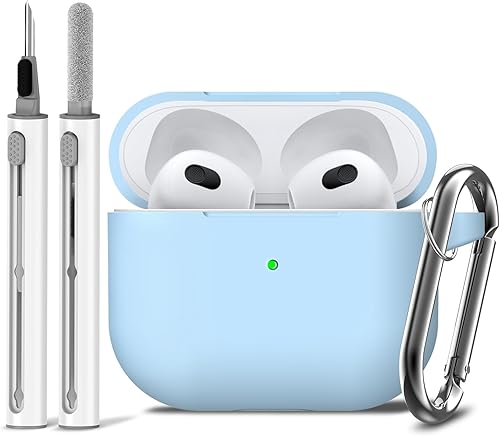 Funda para AirPods de 3 generación con kit de limpieza, funda protectora de silicona suave para Apple AirPods de 3 generación con llavero, funda a