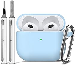 Ljusmicker for AirPods 3 Case Cover with Cleaner Kit,Soft Silicone Protective Cover for Apple AirPods 3rd Generation Charging Cases with Keychain,Shockproof AirPod 3rd Gen Case for Women Men-Sky Blue