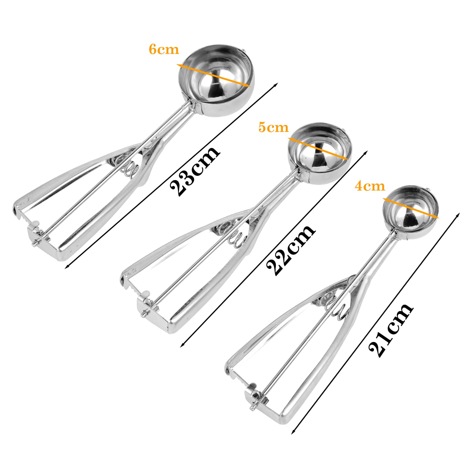 Cucchiaio per Gelato in Acciaio Inox - Set di 3 Porzionatori 4cm/5cm/6cm Ice Cream Scoop