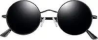 Óculos de Sol Joopin Redondos Masculinos e Femininos Polarizados, Pequeno Círculo Hippie Vintage Retrô Steampunk Armação de Metal com Proteção UV (Preto Lente)