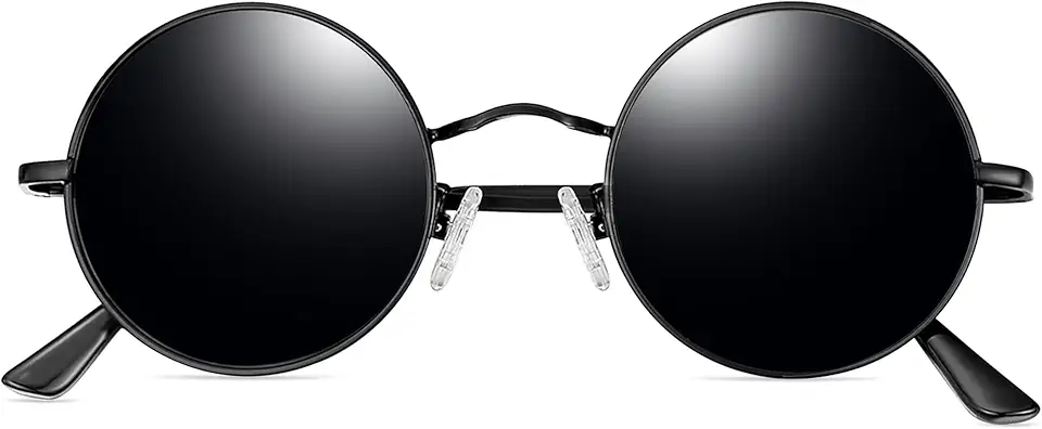 Óculos de Sol Joopin Redondos Masculinos e Femininos Polarizados, Pequeno Círculo Hippie Vintage Retrô Steampunk Armação de Metal com Proteção UV (Preto Lente)
