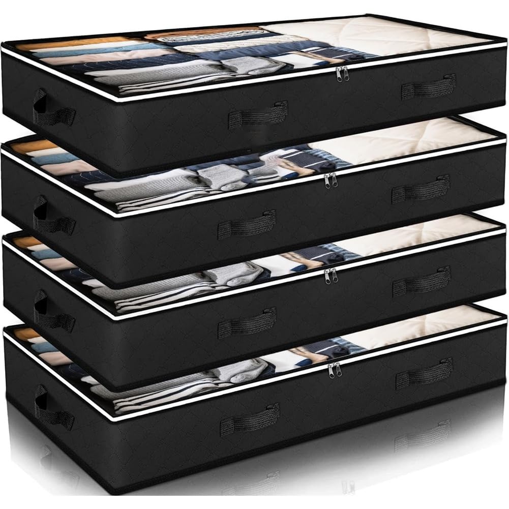IJSDNVJNDX Underbed Storage Bags-Foldable Containers(4-Pack), Ideal for Blankets, Towels& Comforters
