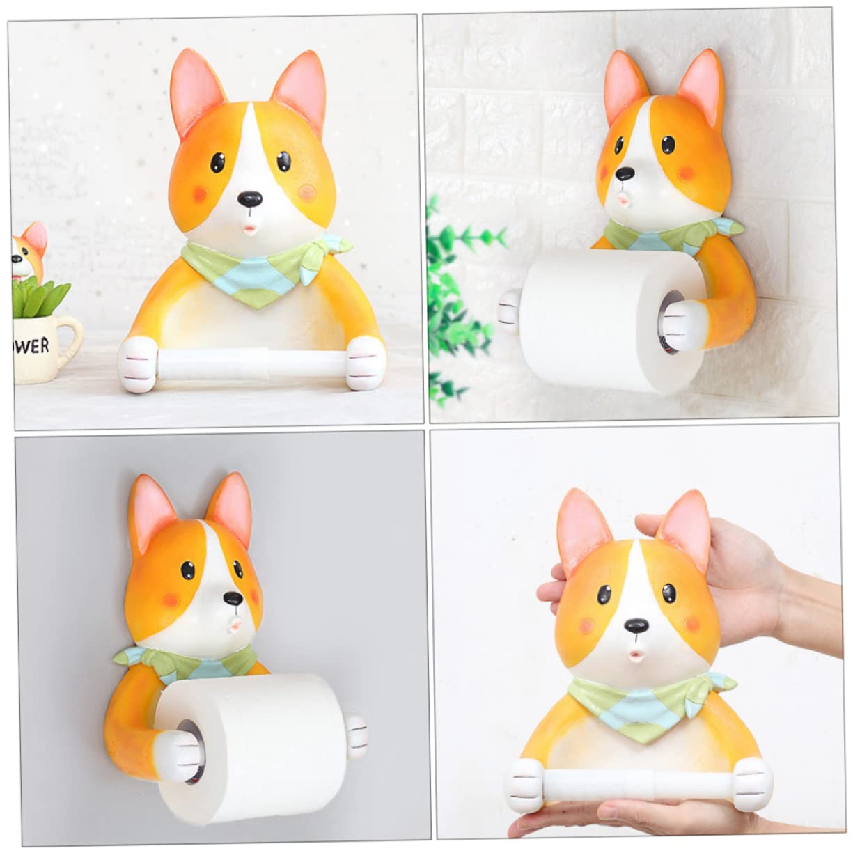 Portarrollos de Papel Higiénico Colgante Forma de Corgi de Resina | 1, Diseño de Perro, Almacenamiento de Pañuelos, Decoración Mural, Estilo Compacto