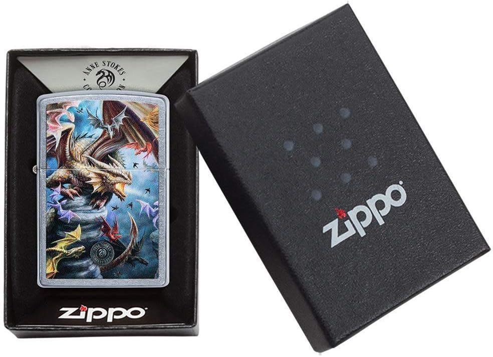 Zippo Anne Stokes Colorful Dragons Street Chrome Pocket Lighter
