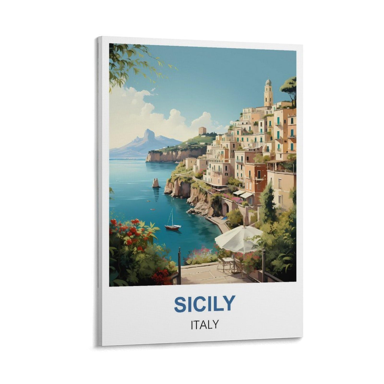 LOLWNNI Sicily Italy Vintage Travel Posters 08x12inch(20x30cm) Canvas Wall Art Print Picture Paintings for Living Room Bedroom Decor