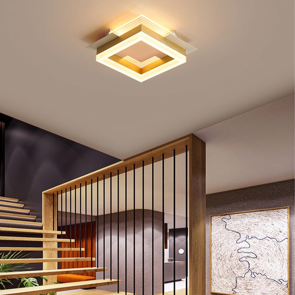 Nowoczesna Sufitowa Led 20 W, Sufitowa Do Korytarza, Półpłaska, Żyrandol Akrylowy W Kolorze Złotym, Do Montażu W Korytarzu, Blisko Sufitu/Kwadrat/3000 Tys.
