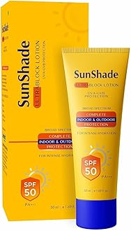AMAEYYA Sun-Shade Ultra Block Sunscreen With SPF 50 PA+++ Lotion for Face & Body (50ml), All Skin Types - UVA/UVB | Water Resistant |non-Greasy| Broad Spectrum| Blue Light Indoor & Outdoor Protection..