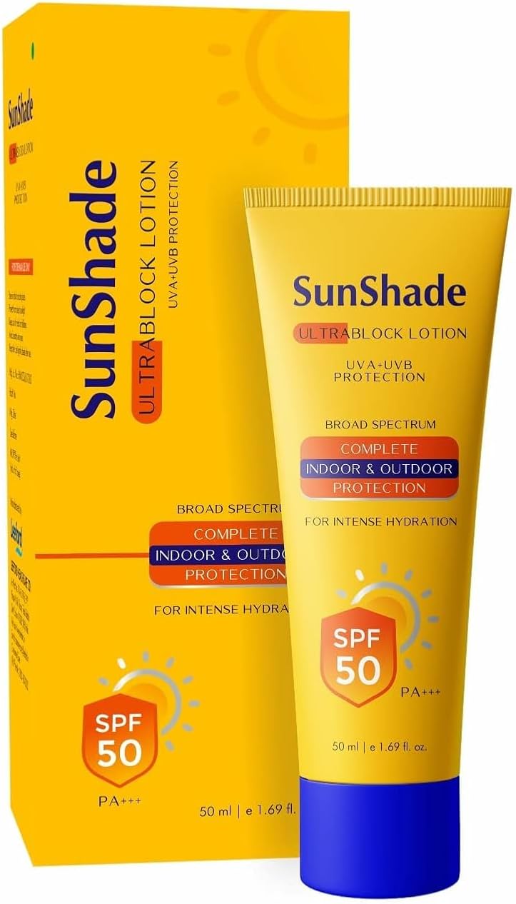AMAEYYA Sun-Shade Ultra Block Sunscreen With SPF 50 PA+++ Lotion for Face & Body (50ml), All Skin Types - UVA/UVB | Water Resistant |non-Greasy| Broad Spectrum| Blue Light Indoor & Outdoor Protection..