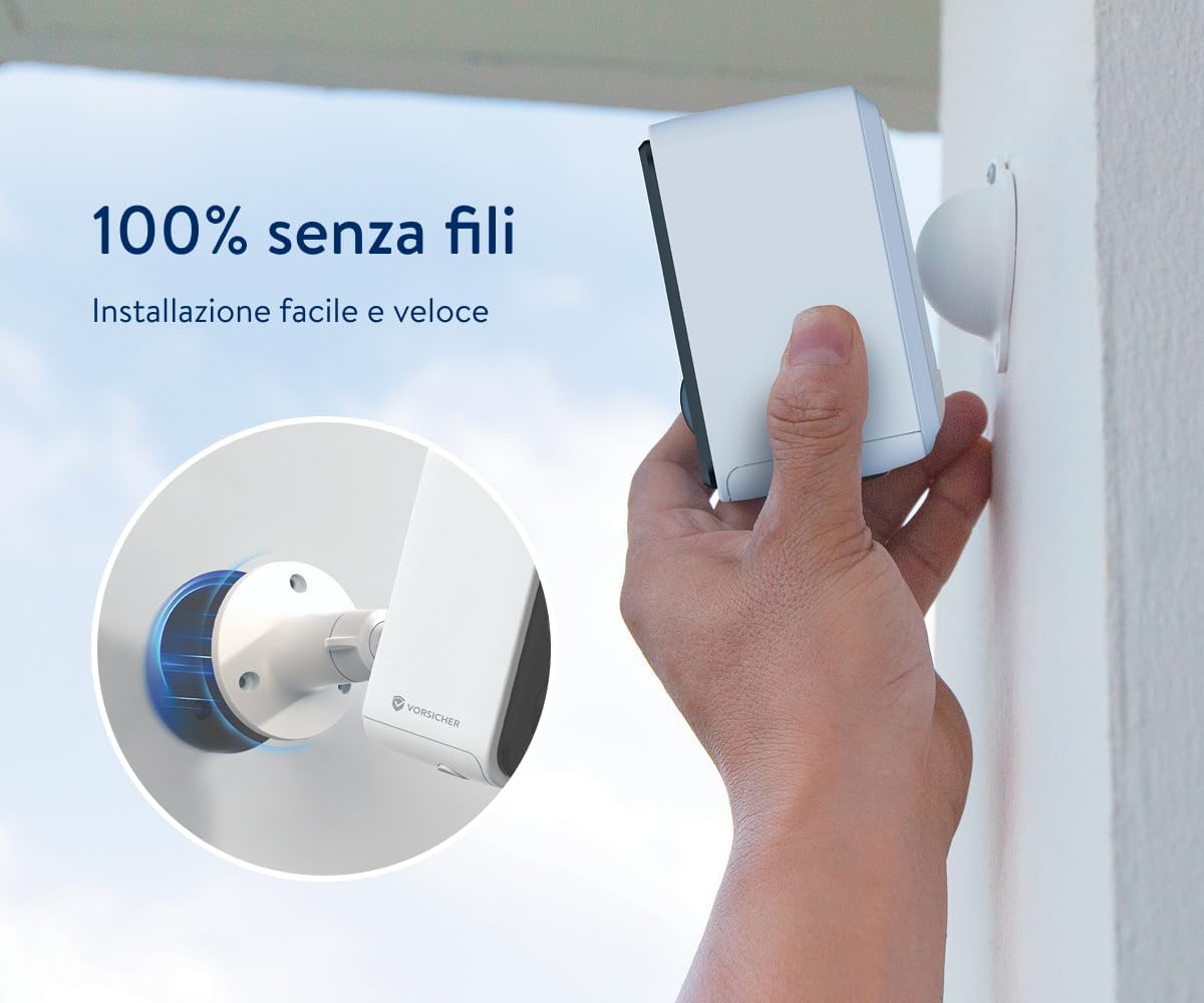 Telecamera Wi-Fi 2K · Esterno IP65, Senza Fili, Batteria Rimovibile 5200mAh, Visione Notturna a Colori 30m, AI Locale, Audio Bidirezionale, App Italiana, Marchio Italiano