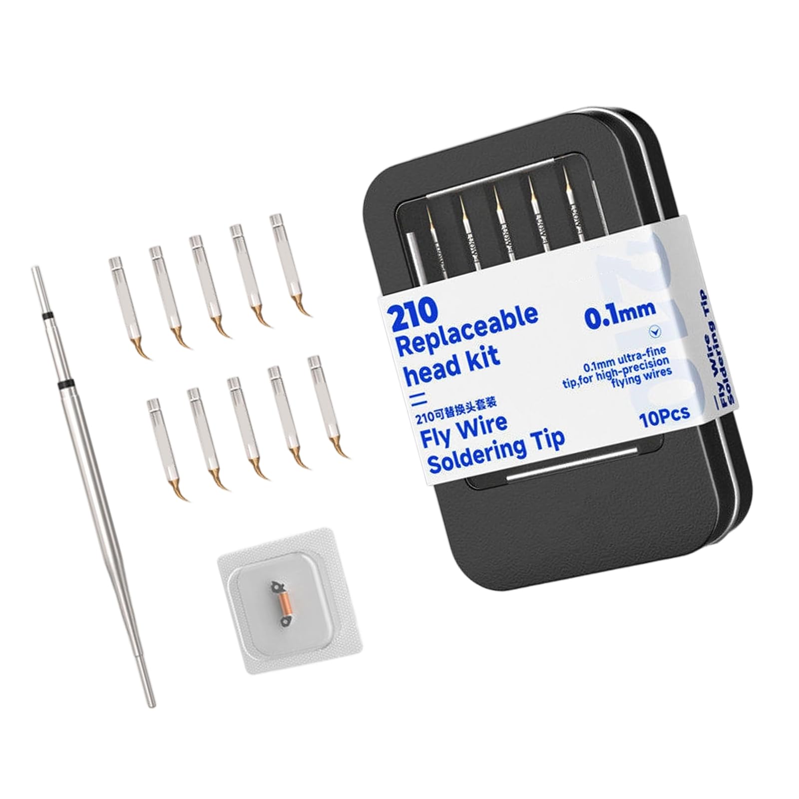 Kaeltsyn Elbow 0.1Mm C210 Soldering Head Set For Fly Wire Work, 10 Replaceable Fine Point Heads With Heat Insert For Phone Board Service Phone Board Service Soldering Head Set