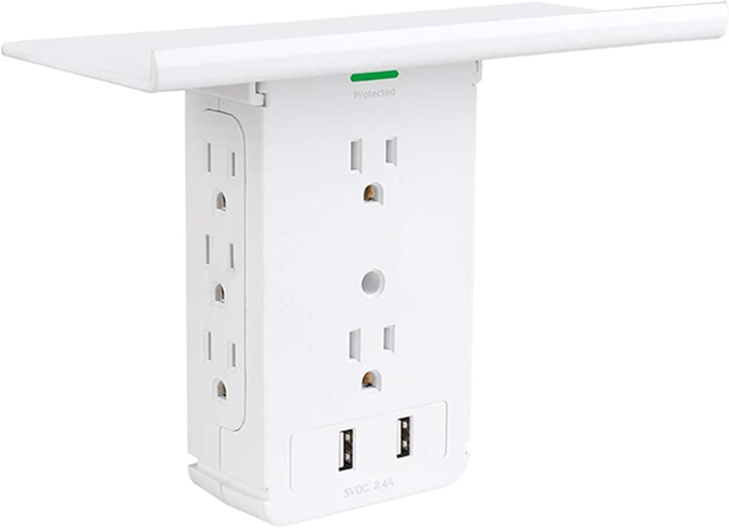 Aduro Surge Multiple Plug Outlet Splitter Wall Surge Protector With 8 Power Outlet Shelf & 2 Multi USB Port Multi Outlet Plug White