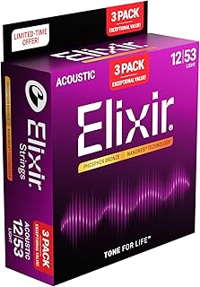 Elixir エリクサー アコースティックギター弦 3セット入り プロモーションパック NANOWEB フォスファーブロンズ Light .012-.053#16569 (16052 3個セット) 【国内正規品】