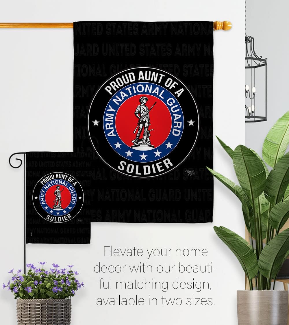 Army Proud Aunt Soldier Garden Flag - Set with Stand Armed Forces National Guard ANG United State American Military Veteran Retire Official - House Banner Small Yard Gift Double-Sided 13 X 18.5