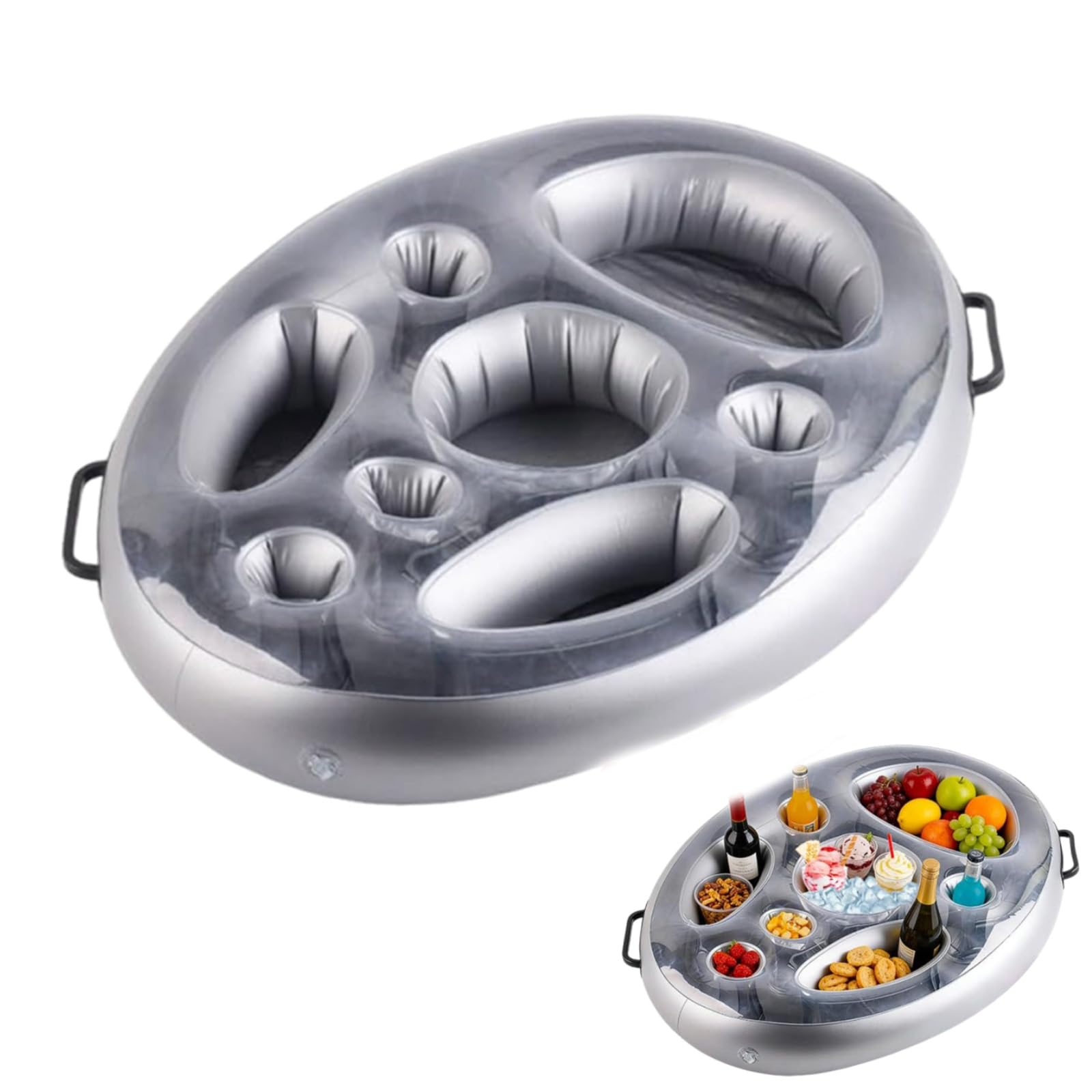 Hot Tub Drinks Holder with Snack Tray, Inflatable Pool Bar for Hot Tub Lights and Toys, Drinks Holder Holiday Accessory for Inflatable Tub Use ﻿