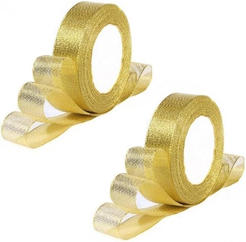 Miniatura 4 de Cinta dorada metálica con purpurina, 5 rollos de cinta de tela para coser, adornos artesanales, cinta decorativa para envolver regalos