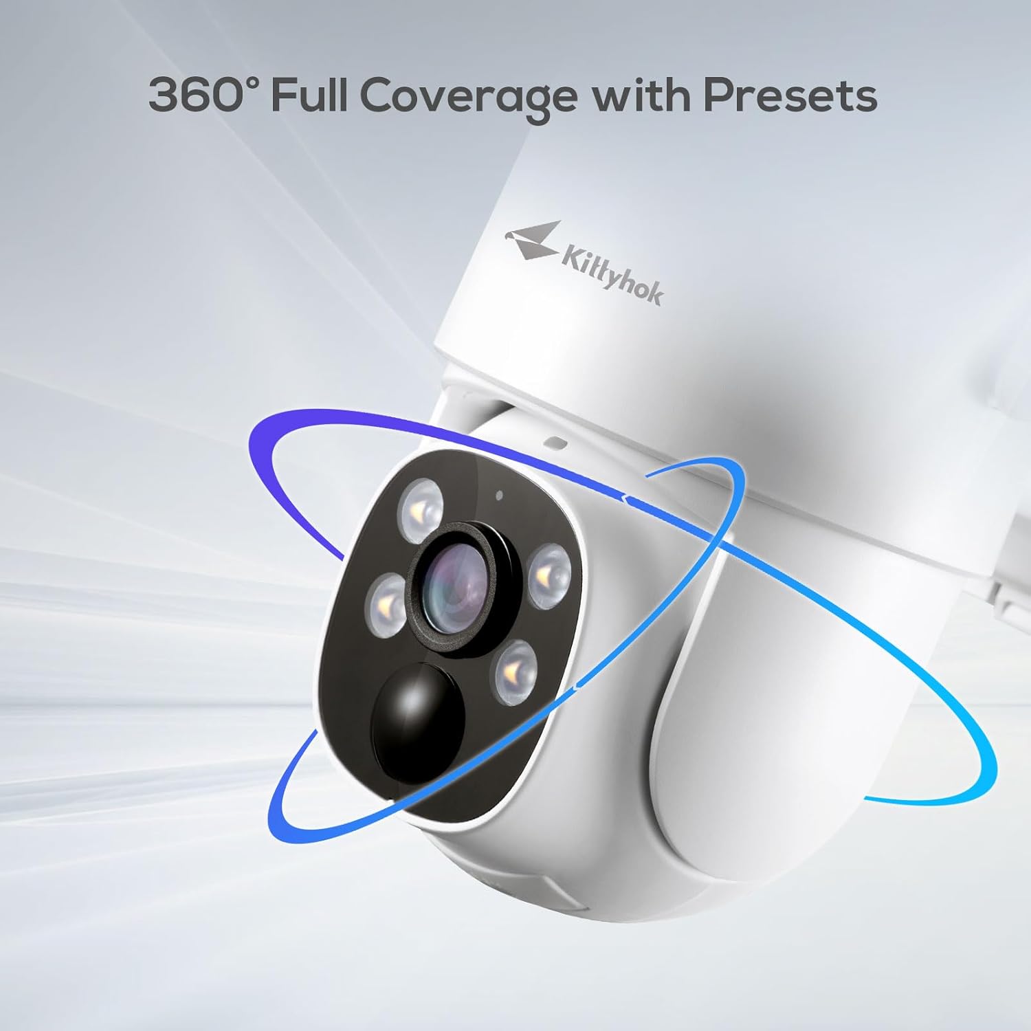 Kittyhok 4G LTE Cellular Solar Security Camera Wireless Outdoor, 2K No WiFi Security Camera, 360° Live View Pan/Tilt, Color Night Vision, 2 Way Talk, PIR Motion Sensor, Siren, Built-in SIM Card