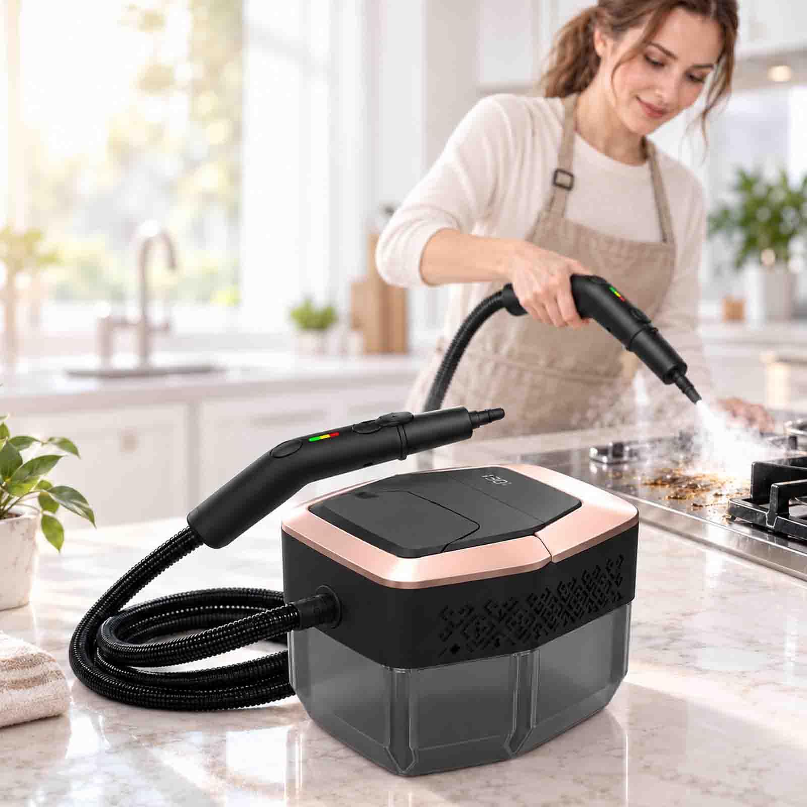 1500 W Przenośny, Ręczny Parownik, Parownica Wysokociśnieniowa 4 Bary, Szybkie Nagrzewanie 15 S, 3-stopniowa Regulacja Uchwytu, Duży Zbiornik 1800 Ml, Do Domu, Czyszczenia Samochodów Gold