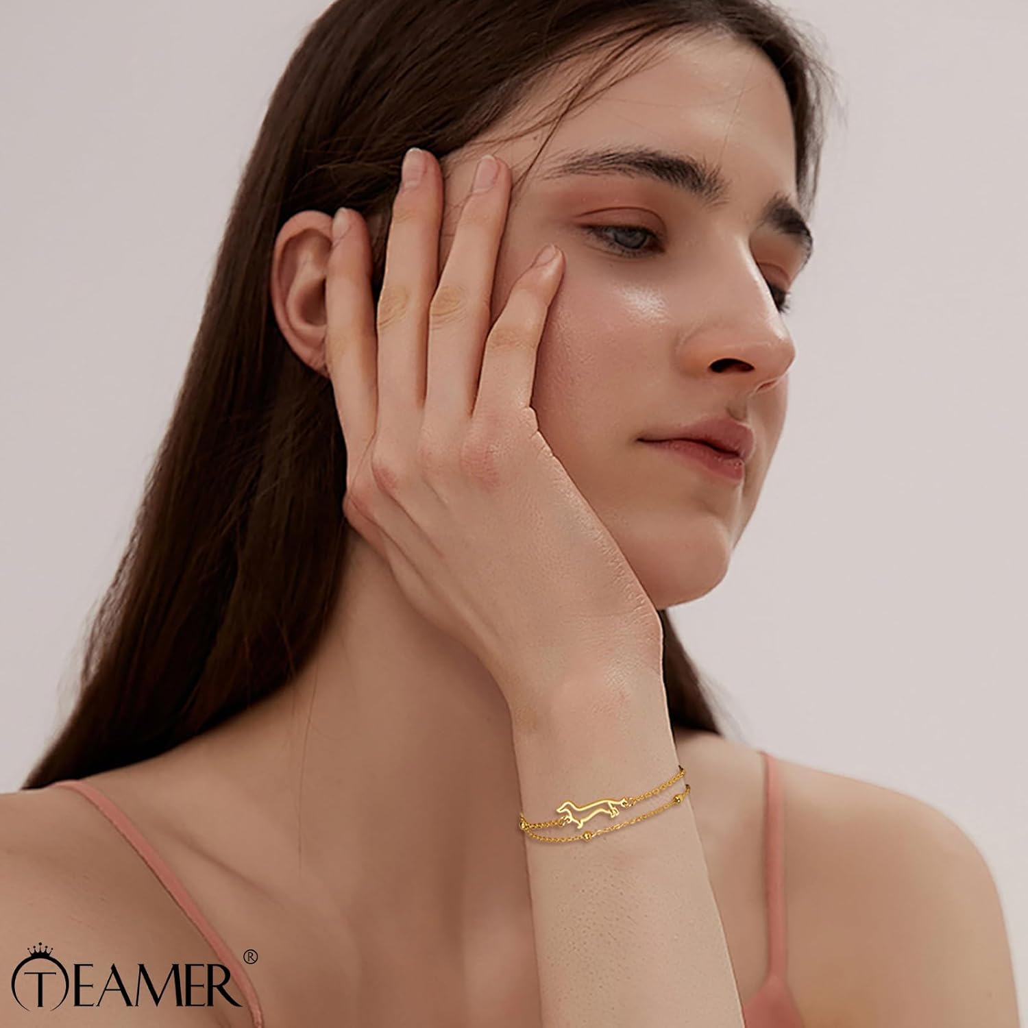 TEAMER Cute Dachshund Bracelet Sausage Dog Double Chain Bracelet Stainless Steel Dachshund Lover Pet Animal Jewelry For Women - Image 3