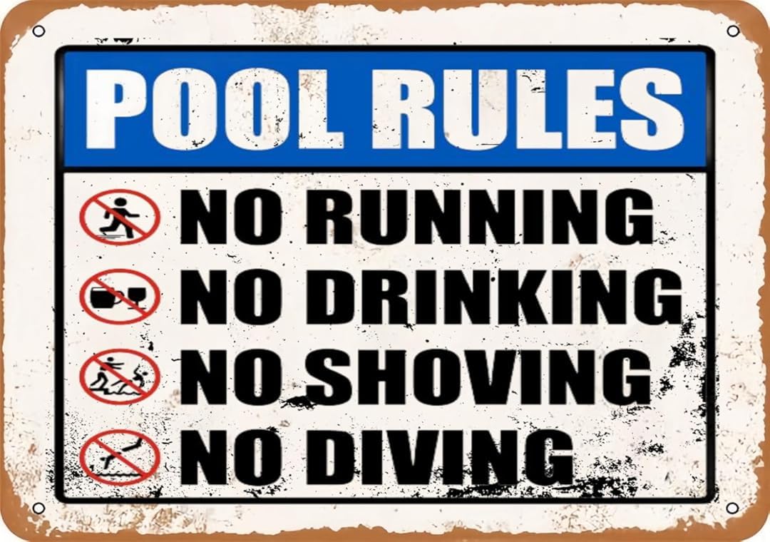Pool Rules Art Plaque Wall Decor Look Funny Gifts for Cafe Home Kitchen Bathroom Farm Garden Bar Posters Tin Sign 8x12 Inch