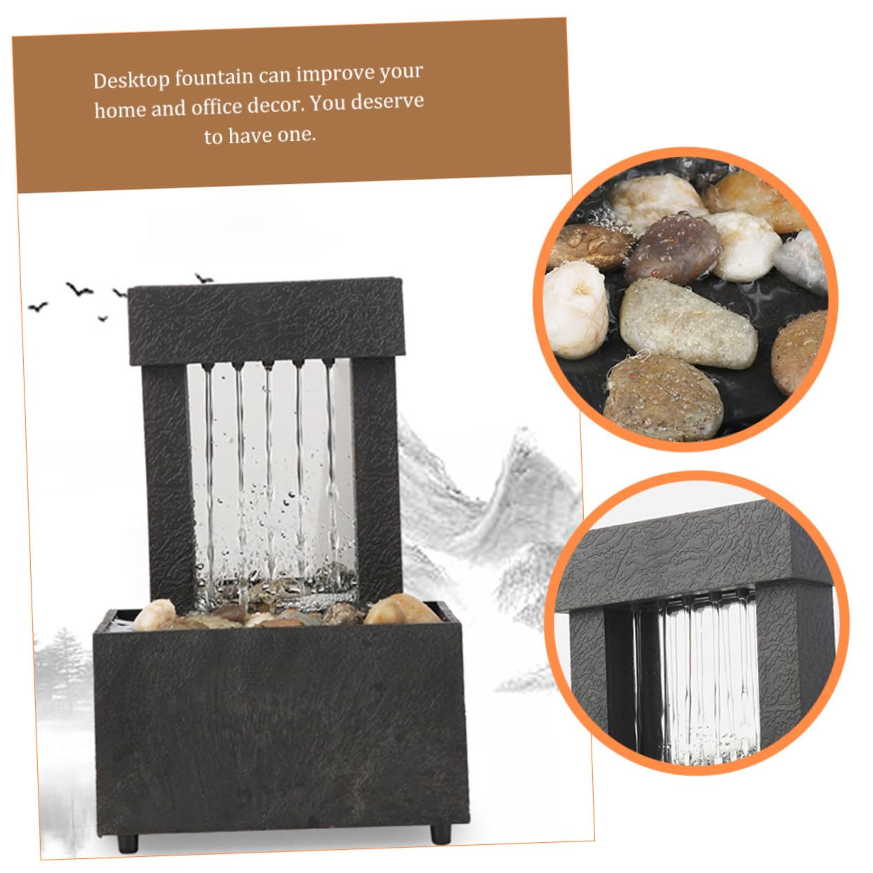 STOBAZA Fuente Agua Decorativa de Interior, Pequeña Fuente de Agua de Escritorio, Estilo Chino, Abs y Pebble, CREA un Ambiente Tranquilo para Hogar y Escritorio