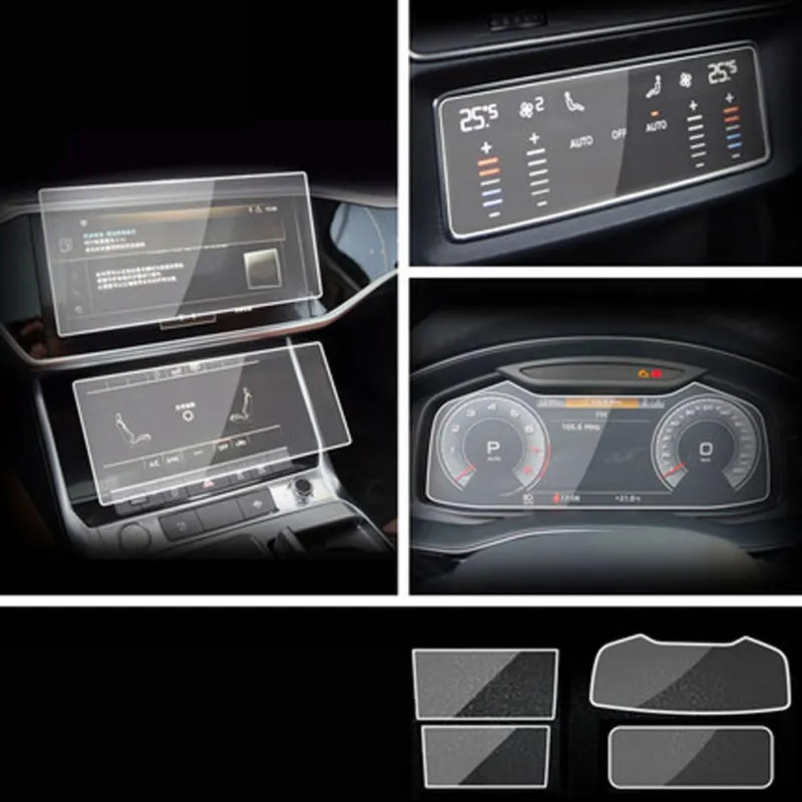 Film de Protection Transparent pour GPS de Voiture Audi A6 et A7 (2019-2020) - Protection d'écran en Verre trempé - Accessoires de rénovation intérieure - 1 kit