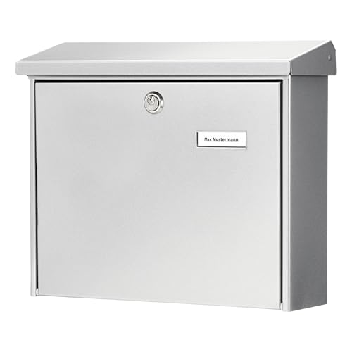 Burg-Wächter Briefkasten mit Öffnungsstopp, A4 Einwurf-Format, EU Norm EN 13724, Verzinkter Stahl, Amsterdam 867 Si, Silber