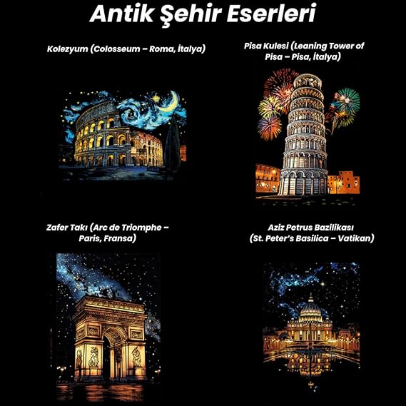 Scratch Art Scraping Drawing Set – Ancient City Works 4 Pieces | A3 Hobby & Art Painting with Wooden Pen