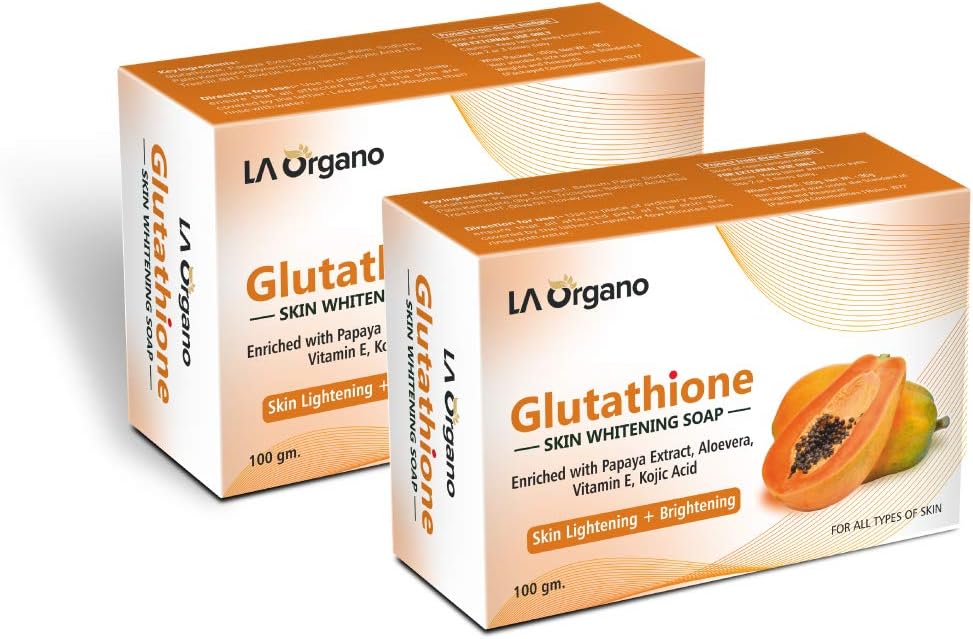 LA Organo Glutathione Papaya Skin Whitening Soap, with Vitamin E & C for Skin Lightening & Brightening Dark Spot and Dead Skin Cell Removal, Fairness Soap For All Skin Type (Pack of 2)