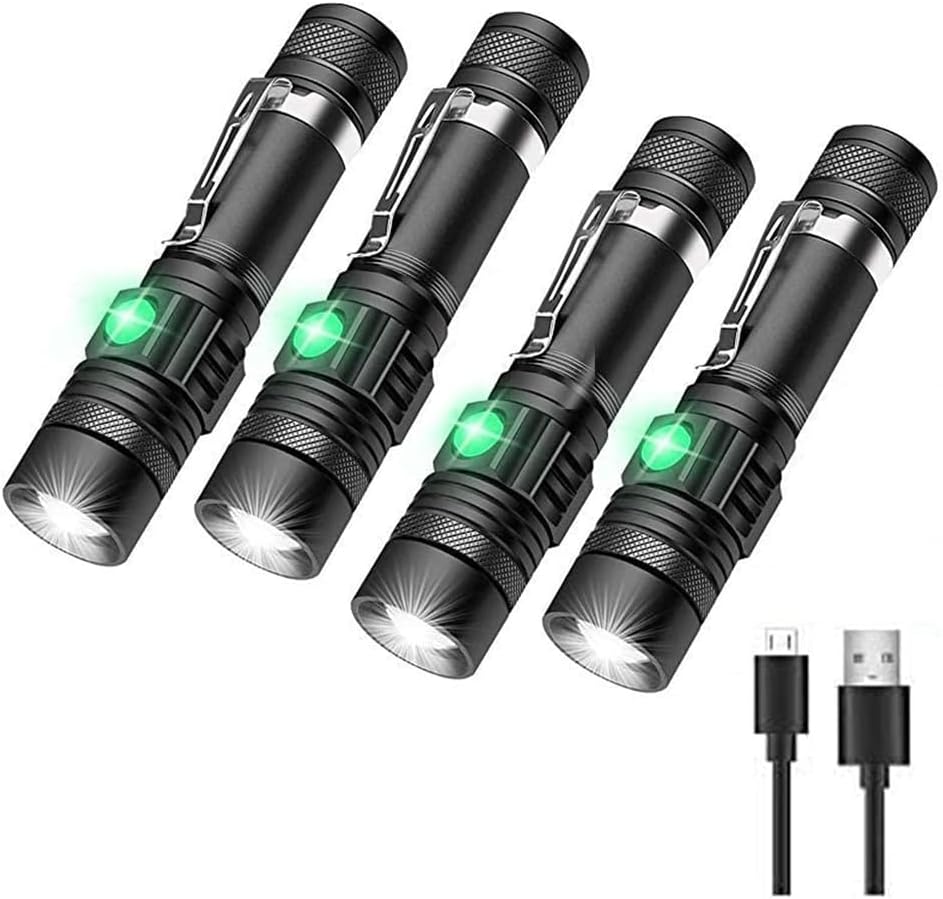 Rechargeable LED Tactical Flashlight, Pocket-Size Small LED Flashlight, 2000lm, Super Bright LED, Zoomable, IPX6 Waterproof Flashlight for Hiking, Camping, Emergency, 4pcs