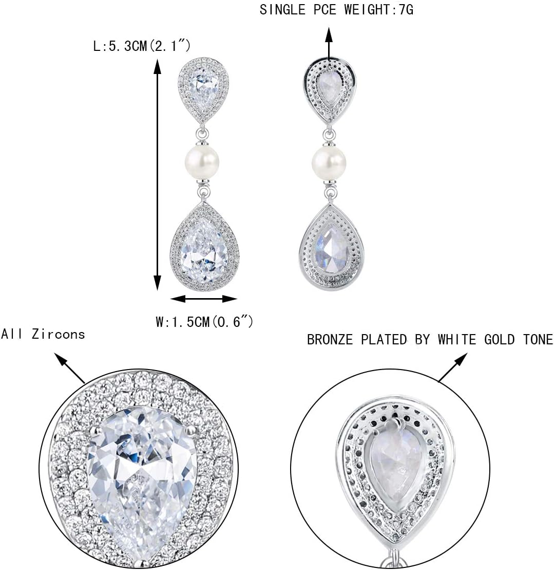 EVER FAITH Women's CZ Ivory Color Simulated Pearl Tear Drop Dangle Earrings Clear Silver-Tone - Image 4