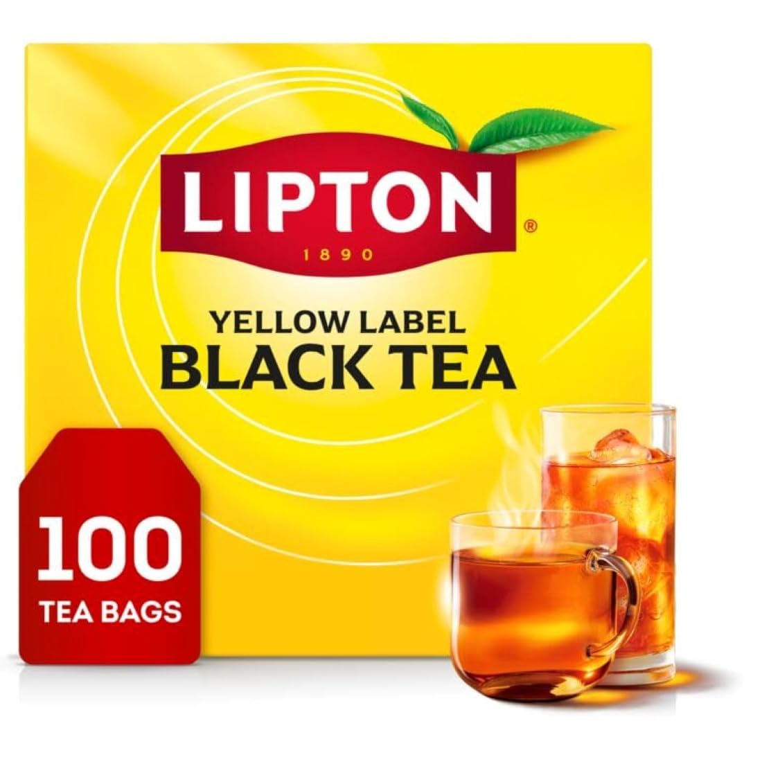 Lipton Black Tea Bags 100 Count - High Caffeine Orange Pekoe for Hot or Iced Tea, Smooth Bold Flavor