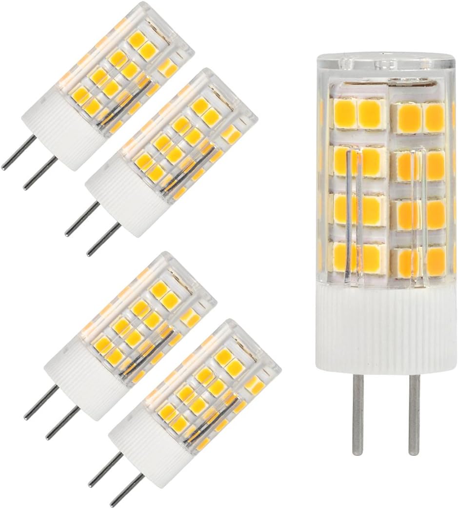 GY6.35 G6.35 Bi-pin Base LED Light Bulb 5Watt Warm White 2700K-3000K AC DC 12V Silica Gel Crystal Landscape Lighting,Equivalent 40w T4 Halogen Bulbs Non-dimmable (5-Pack)