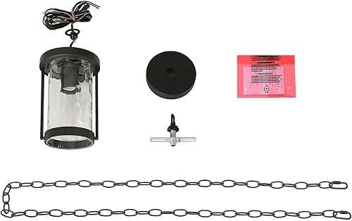 Miniatura 8 de Lámpara colgante negra para exteriores, luces colgantes de granja para porche exterior, luces ajustables para porche al aire libre, vidrio ondulado