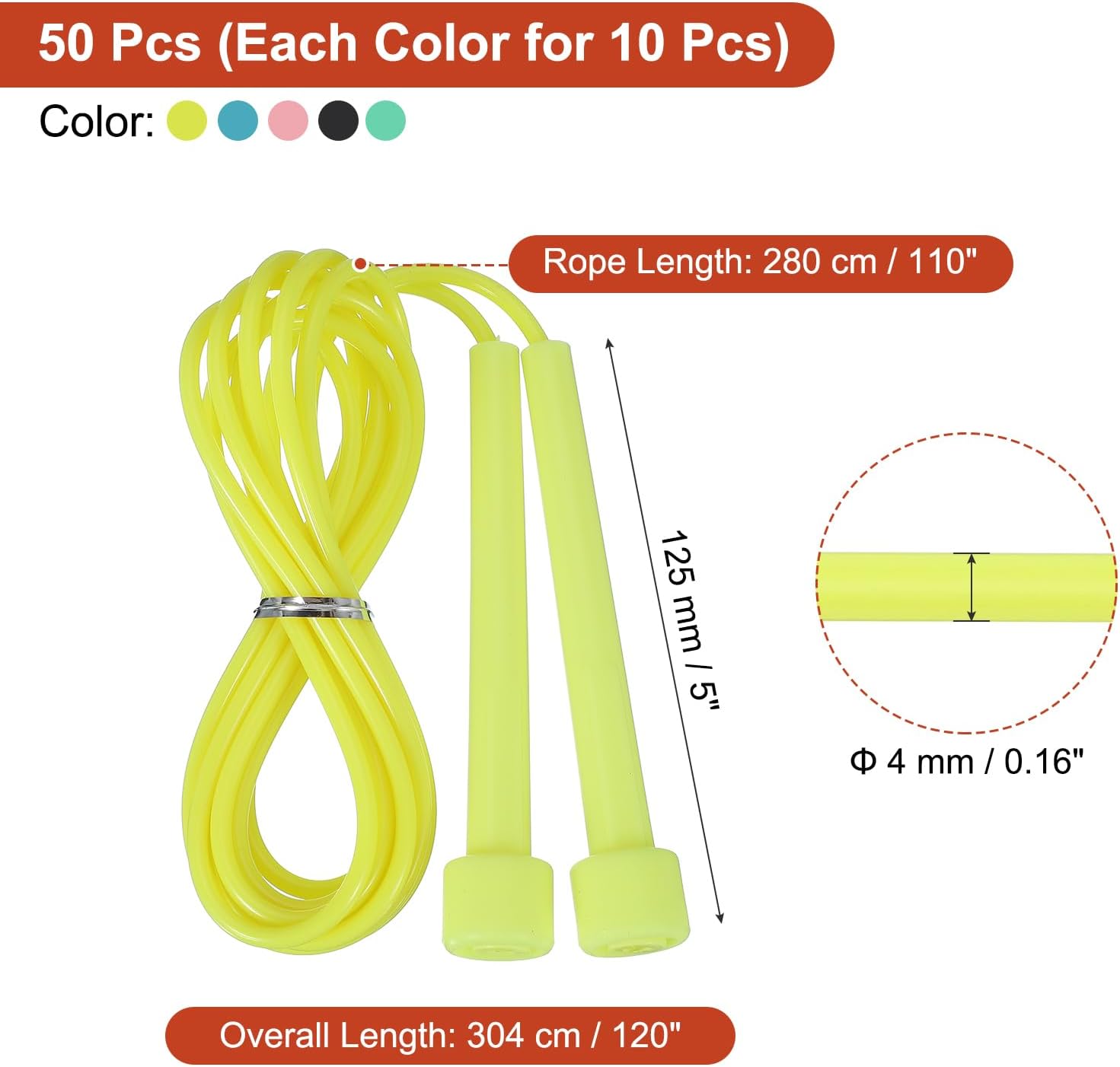 PATIKIL Jump Rope PVC, 50 Pcs Adjustable Speed Skipping Rope Tangle-Free Exercise Equipment for Workout Women Men Outdoor Training Home Fitness, 5 Color