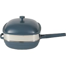Crock Pot Northvale 5.3 Quart Ceramic Nonstick Saute Pan with Steamer Basket & Lid, Cast Aluminum Pan with Induction Base and Soft-Touch Handle, Matte Blue