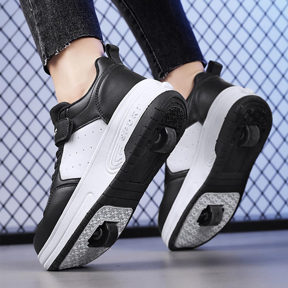 Mateju Chaussures à roulettes Fille Garçon Patins à roulettes Rétractable Enfant avec 2 roulettes 2 en 1 Chaussures de Skateboard Réglables Adolescents pour Homme Femme 29-40 EU