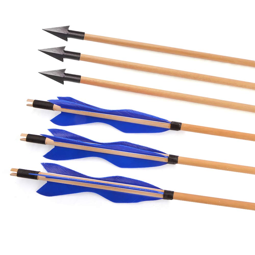 Lot De 10 Flèches Anciennes En Bois Avec Plumes Et Carquois En Cuir - État Brut