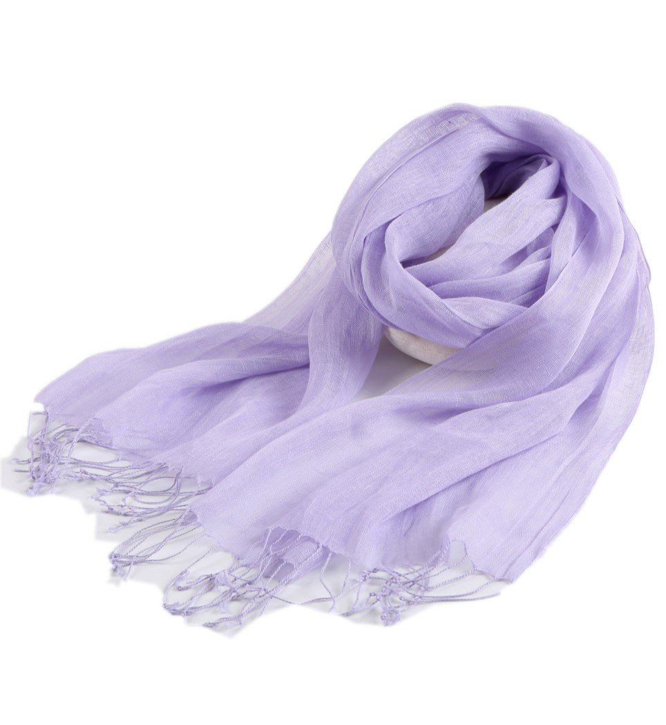 Prettystern uni Colour plain fringes 100% linen Cool Casual spring summer scarf - T15 light purple