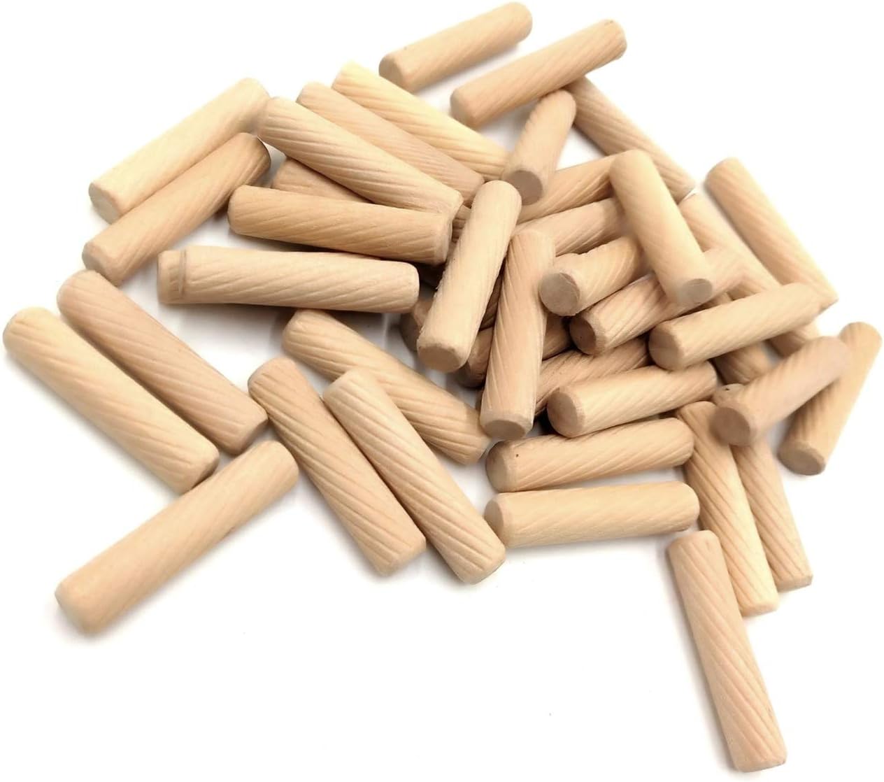 WayLand 100pcs 1/2"Dia2"L(12mm Dia50mm L) Wooden Dowel Pins Wood Kiln Dried L Fluted and Beveled Ends Tapered for Easier Insertion Straight Grooved Pins for Furniture Door and Art Projects