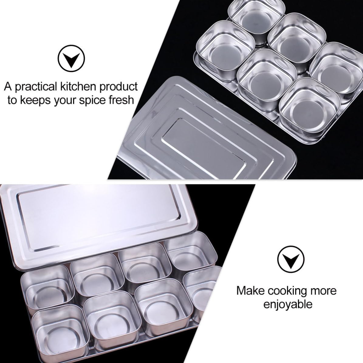 ERINGOGO Stainless Steel 6 Compartment Spice Box with Lid for Kitchen