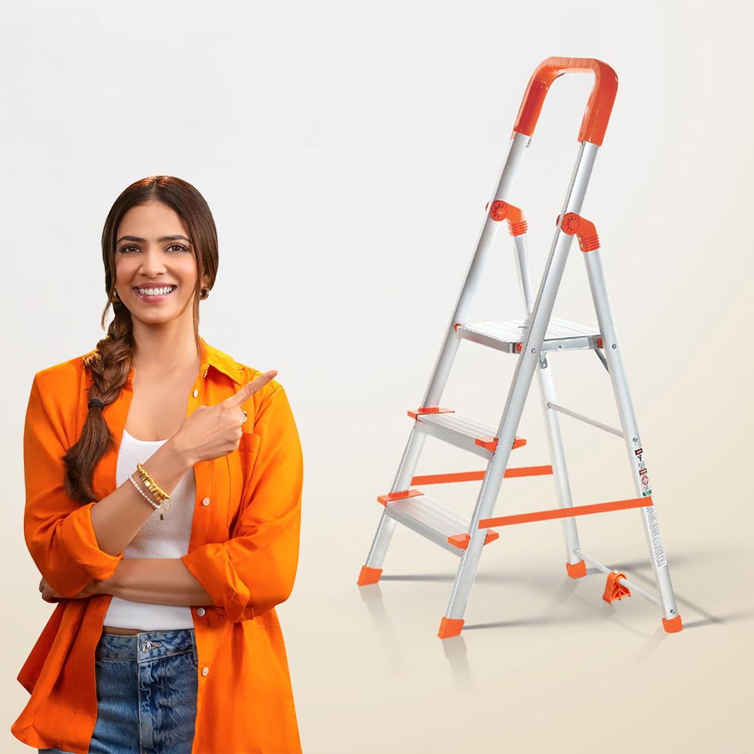 PRO HOME 3 Step Ladder/Aluminium Ladder for Home - 𝐋𝐢𝐠𝐡𝐭𝐰𝐞𝐢𝐠𝐡𝐭 𝐚𝐧𝐝 𝐒𝐭𝐫𝐨𝐧𝐠 with 5 Years Warranty-picture-35
