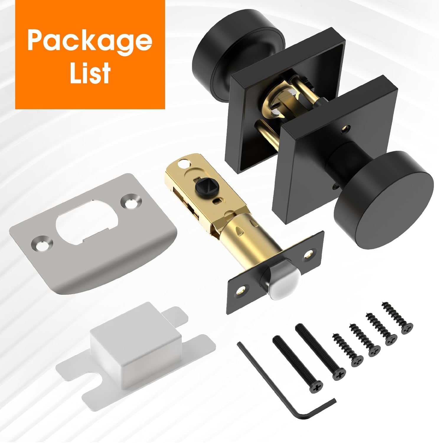 Passage Door Knobs Interior with Lock, Square Reversible Door Lock Door Handles for Passage, Access, Matte Black