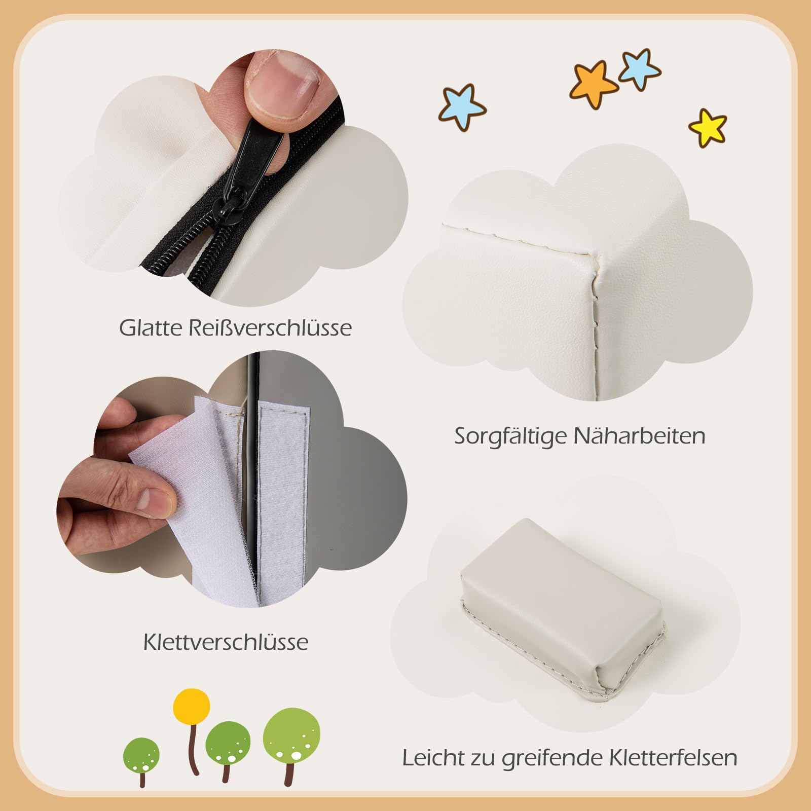 COSTWAY 6 TLG. Schamstoff Bausteine Kinder, Softbausteine mit Kletterfelsen zum Klettern & Krabbeln, Riesenbausteine aus Schaumstoff, Großbausteine Kletterblöcke für Innenbereich (Weiß)
