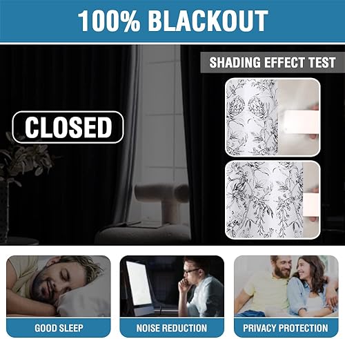 Miniatura 2 de H.VERSAILTEX - Cortinas 100% blackout para sala de estar, patrón floral de camelias, 96 pulgadas de largo, paneles para ventanas con forro negro,