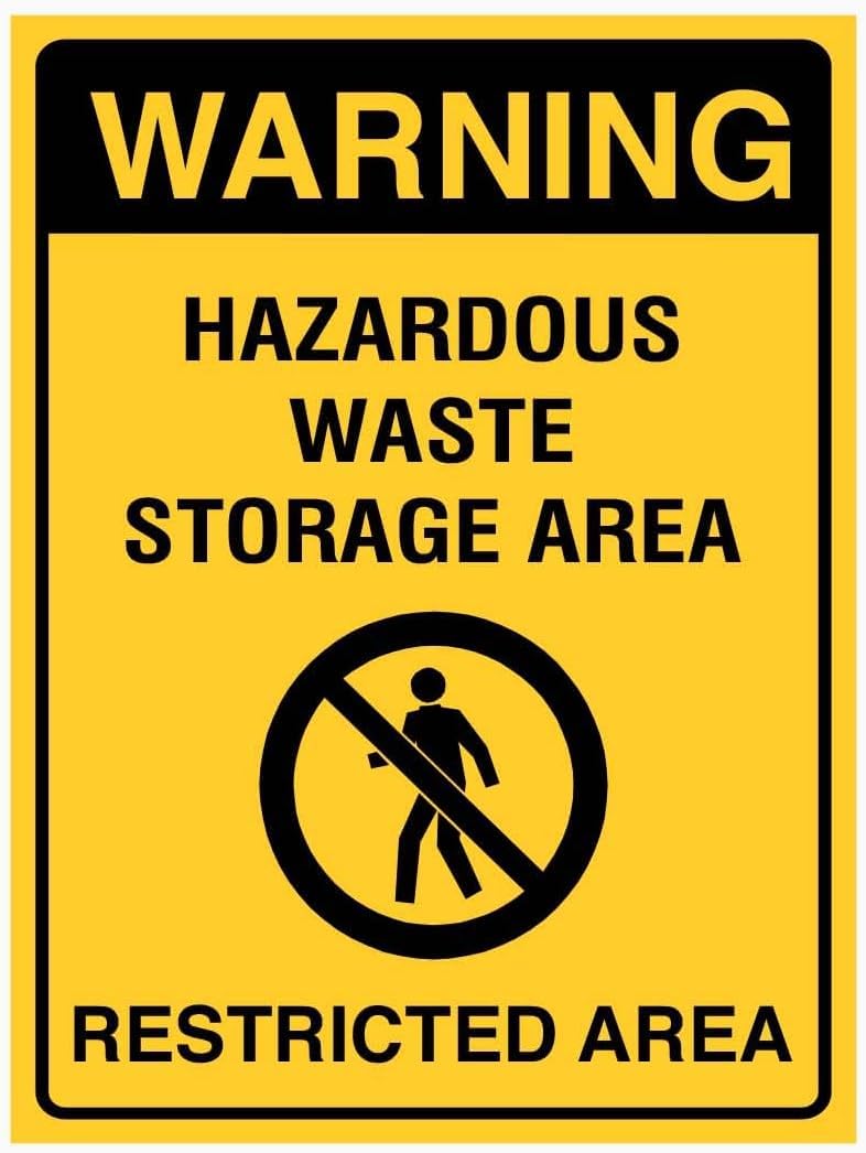 Warning Hazardous Waste Storage Area Restricted Rust Free Aluminum Tin Sign - Industrial/Commercial Decor with Pre-Drilled Holes for Factory Waste Zone - 12x16 Inch​