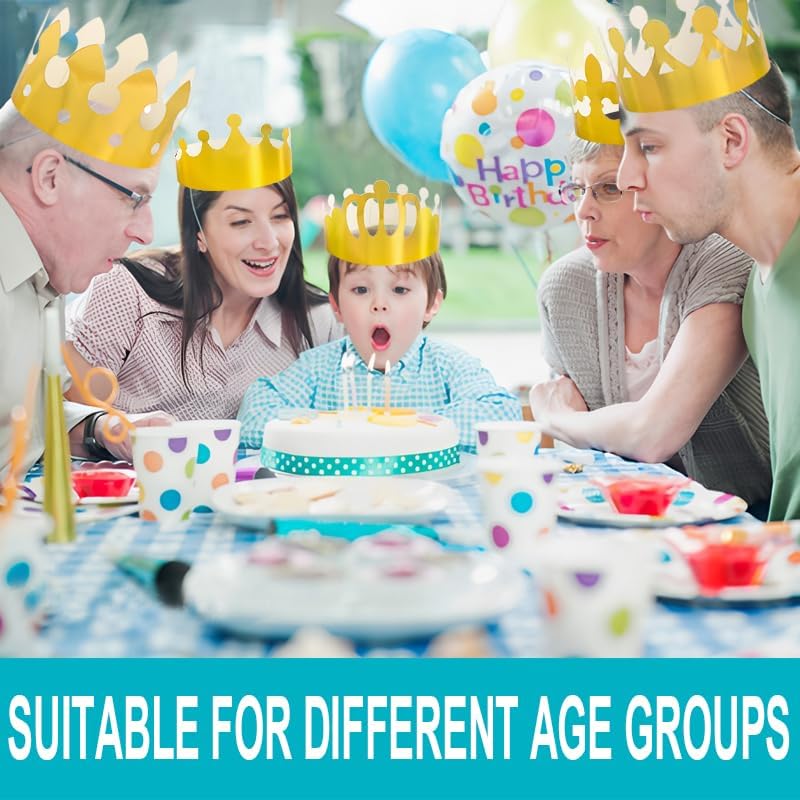 100 gold paper birthday crowns, DIY adjustable size design, perfect for children's birthday parties and family gatherings.