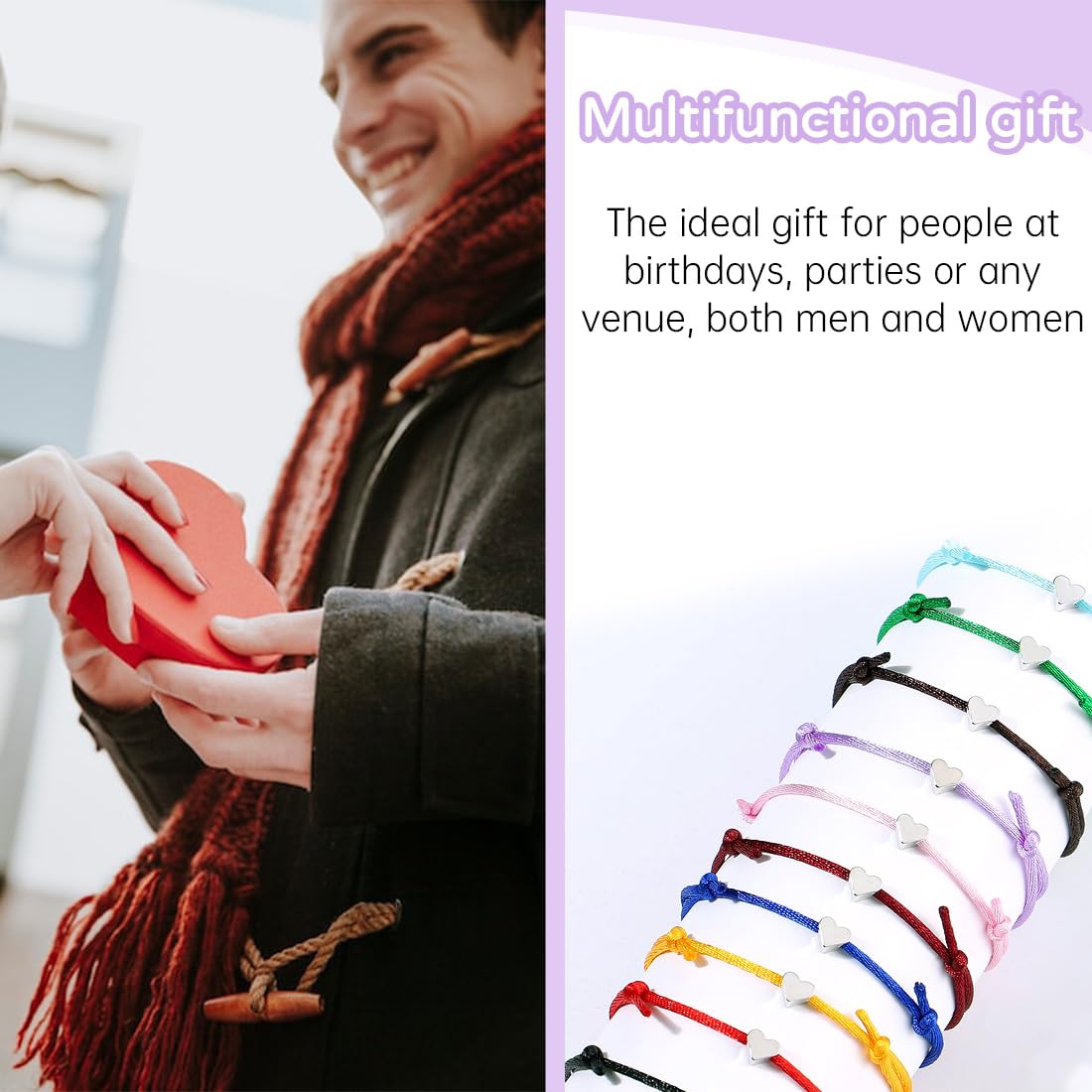 50 braccialetti dell'amicizia con corda a forma di cuore, regali