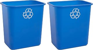 United Solutions 7 Gallon Space-Saving Recycling Bins (Pack of 2) - Slim Blue Trash Cans for Under Desk, Kitchen, Office